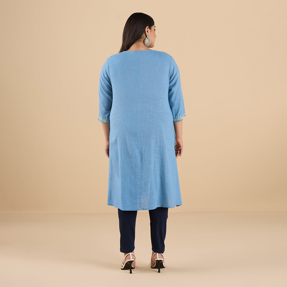 PLUS SIZE POWDER BLUE SLUB KURTA | XL - 6XL