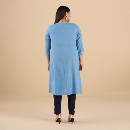 PLUS SIZE POWDER BLUE SLUB KURTA | XL - 6XL