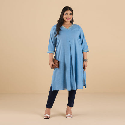 PLUS SIZE POWDER BLUE SLUB KURTA | XL - 6XL