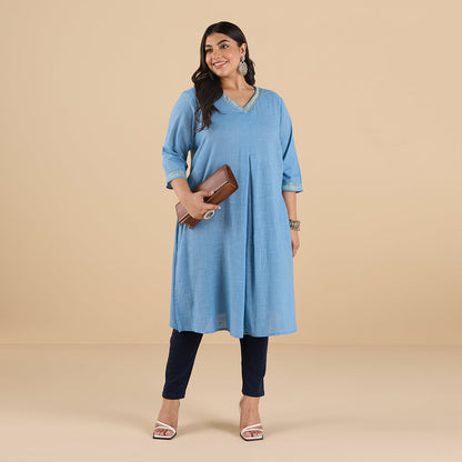 PLUS SIZE POWDER BLUE SLUB KURTA | XL - 6XL