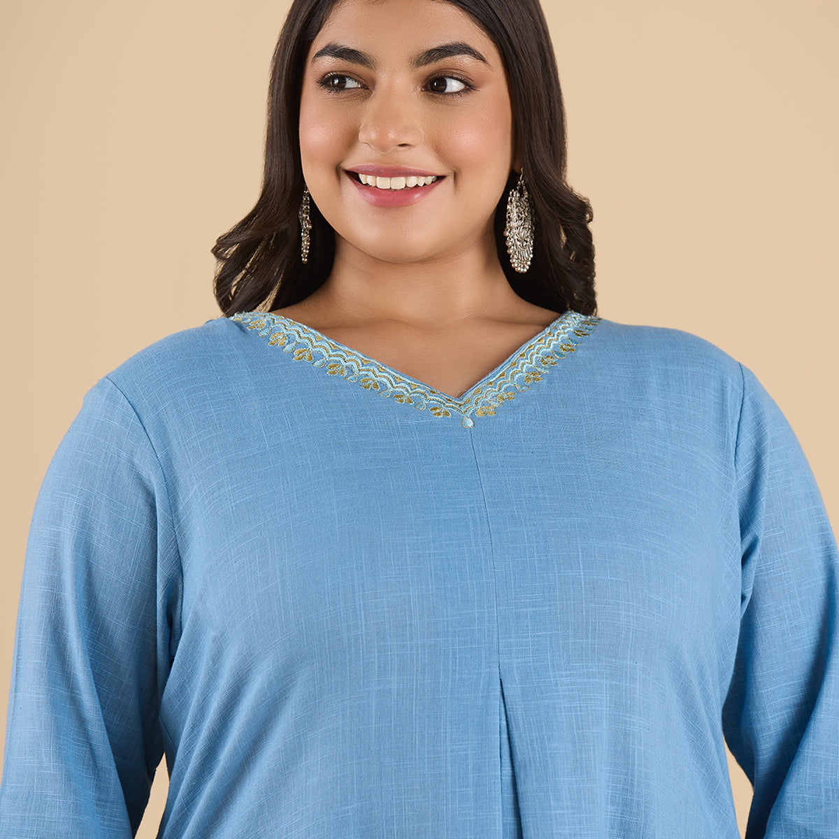 PLUS SIZE POWDER BLUE SLUB KURTA | XL - 6XL