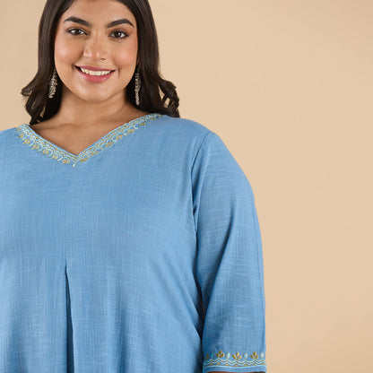 PLUS SIZE POWDER BLUE SLUB KURTA | XL - 6XL