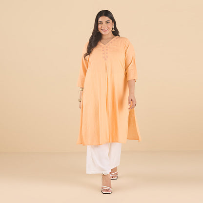 PLUS SIZE PASTEL CORAL ORANGE SLUB KURTA | XL - 6XL