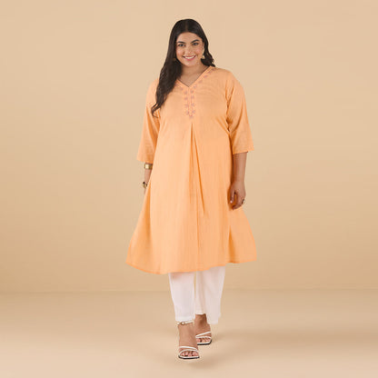 PLUS SIZE PASTEL CORAL ORANGE SLUB KURTA | XL - 6XL
