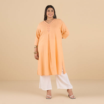 PLUS SIZE PASTEL CORAL ORANGE SLUB KURTA | XL - 6XL