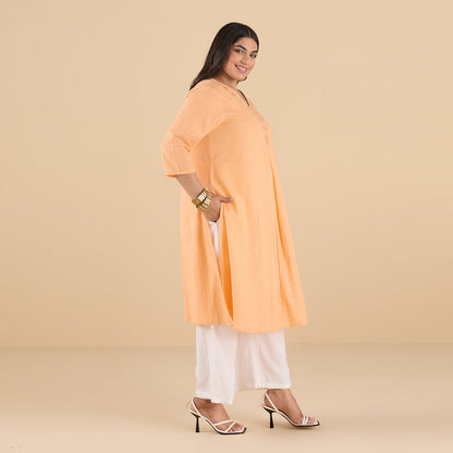 PLUS SIZE PASTEL CORAL ORANGE SLUB KURTA | XL - 6XL