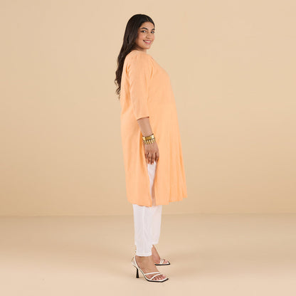 PLUS SIZE PASTEL CORAL ORANGE SLUB KURTA | XL - 6XL