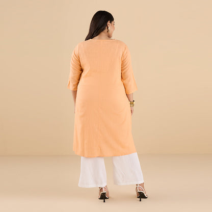 PLUS SIZE PASTEL CORAL ORANGE SLUB KURTA | XL - 6XL