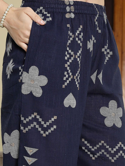 Printed Collar Neck Top With Trousers Co-Ords