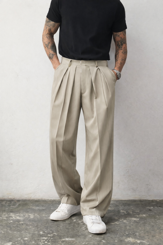 Neat Pleated Tailored Linen Pants - Sand