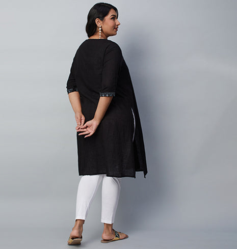 PLUS SIZE BLACK SLUB KURTA | XL - 6XL