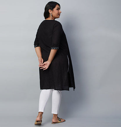 PLUS SIZE BLACK SLUB KURTA | XL - 6XL