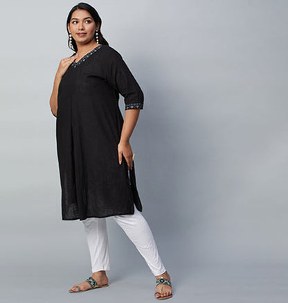 PLUS SIZE BLACK SLUB KURTA | XL - 6XL