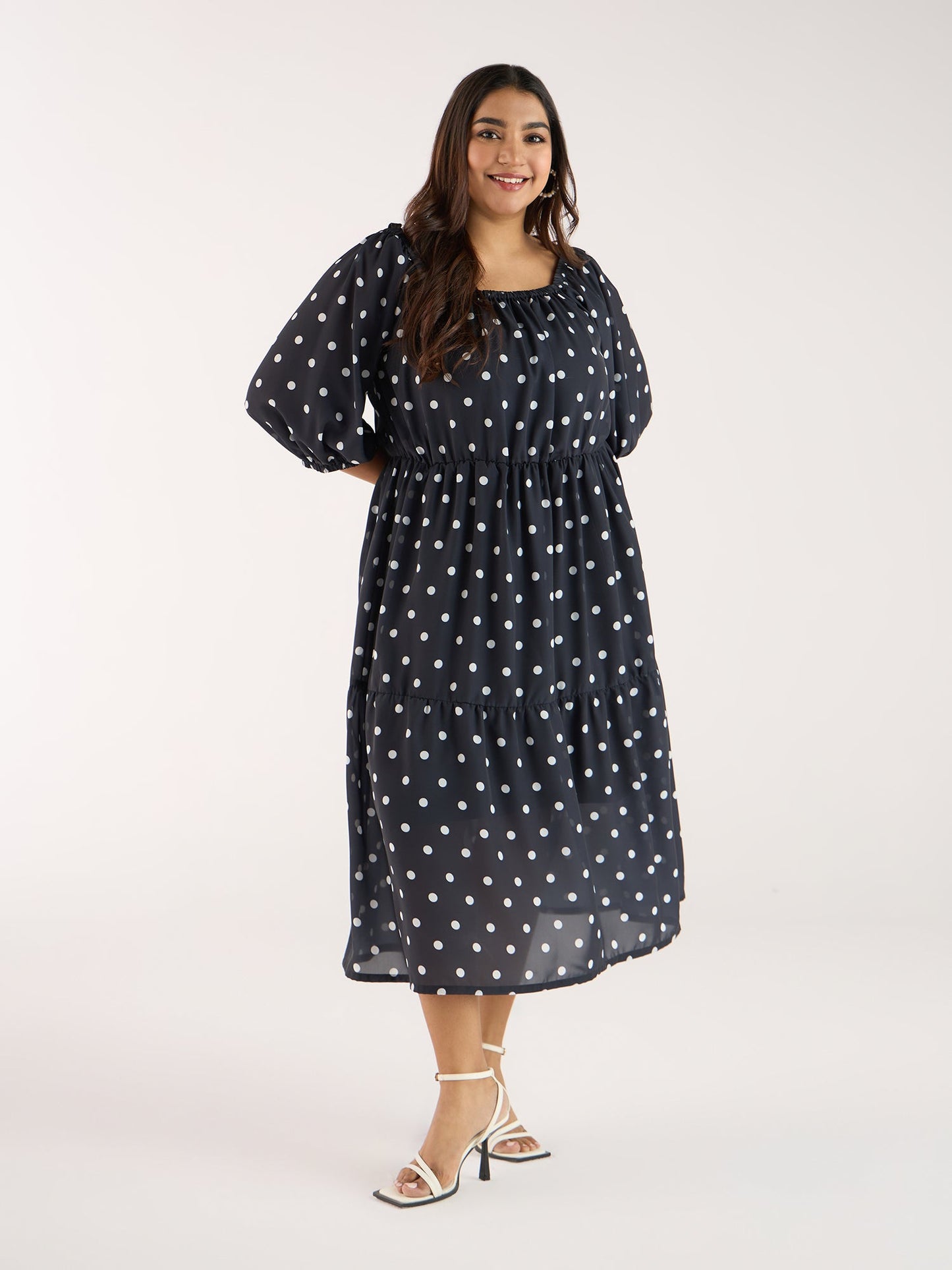 PLUS SIZE BLACK POLKA GEORGETTE DRESS | XL - 6XL