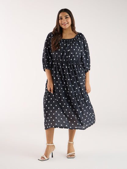 PLUS SIZE BLACK POLKA GEORGETTE DRESS | XL - 6XL