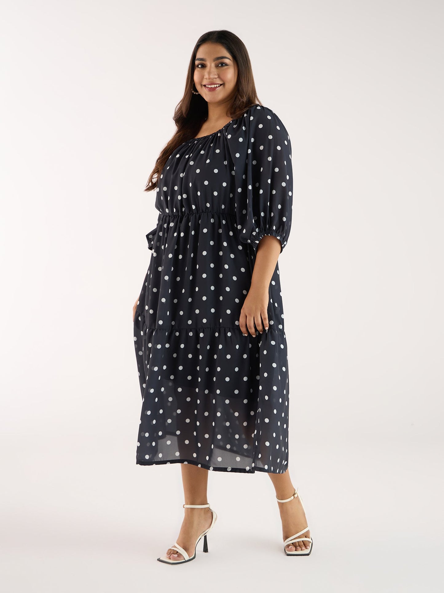 PLUS SIZE BLACK POLKA GEORGETTE DRESS | XL - 6XL
