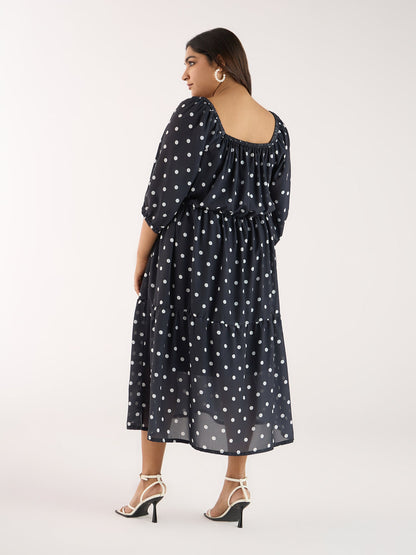 PLUS SIZE BLACK POLKA GEORGETTE DRESS | XL - 6XL
