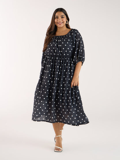 PLUS SIZE BLACK POLKA GEORGETTE DRESS | XL - 6XL