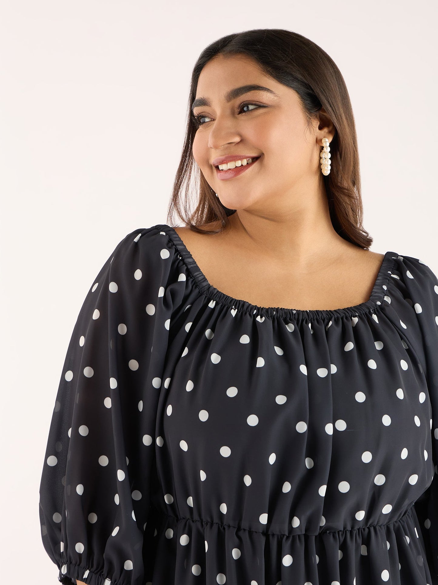 PLUS SIZE BLACK POLKA GEORGETTE DRESS | XL - 6XL