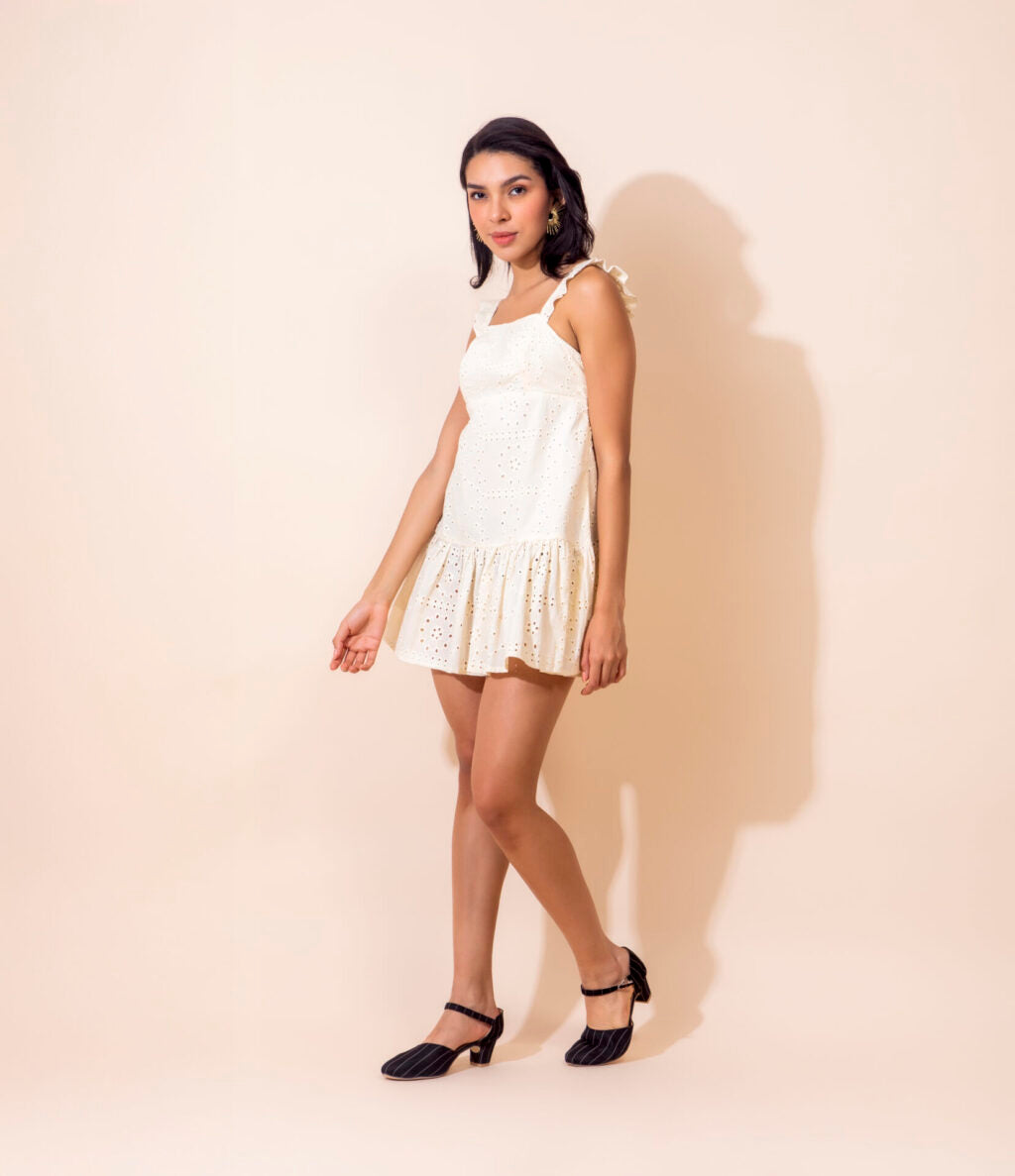 Ivory Schiffli Summer Dress | White