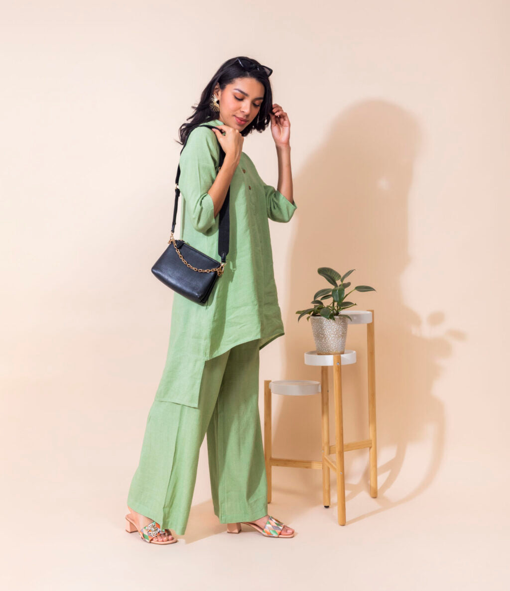 Long Pure Linen Co-ord Set | Green
