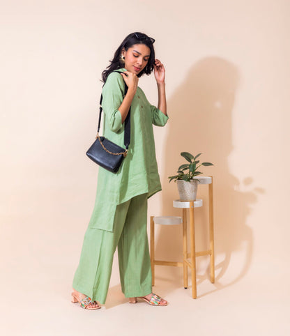 Long Pure Linen Co-ord Set | Green
