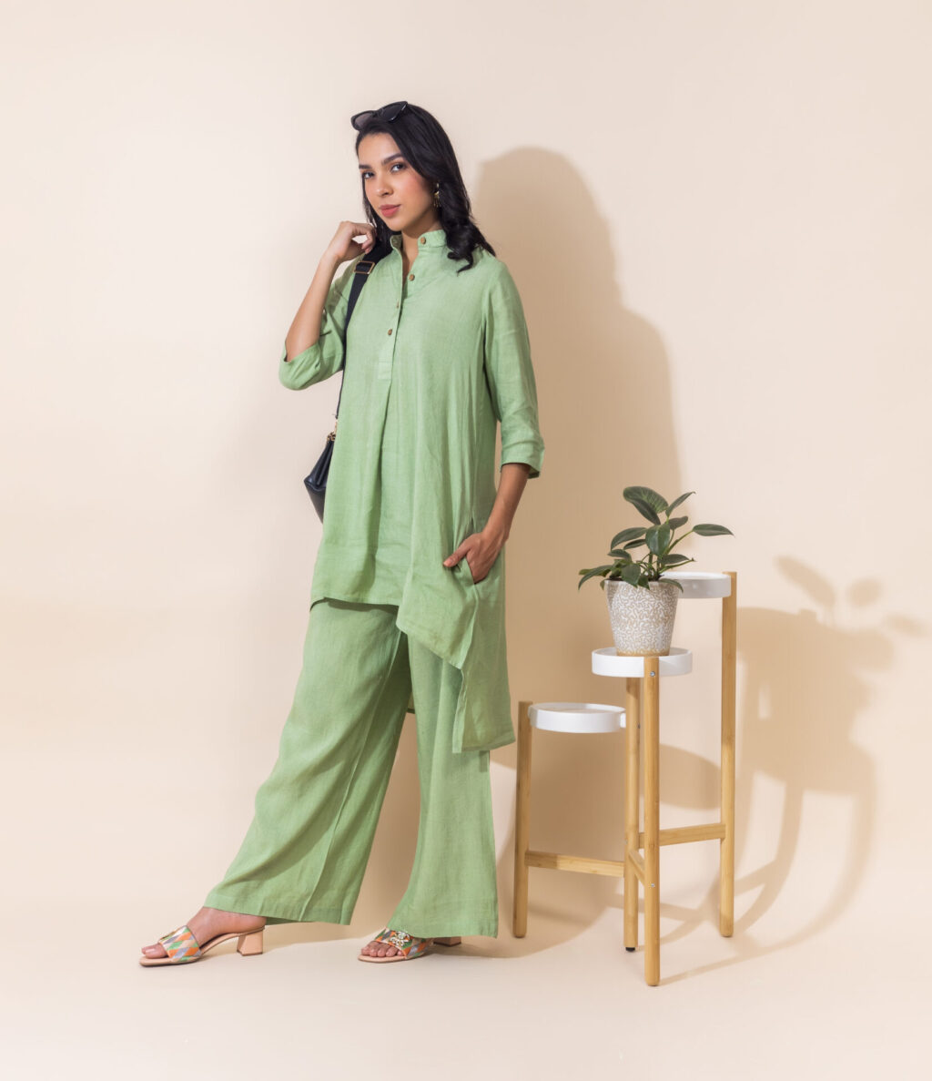 Long Pure Linen Co-ord Set | Green