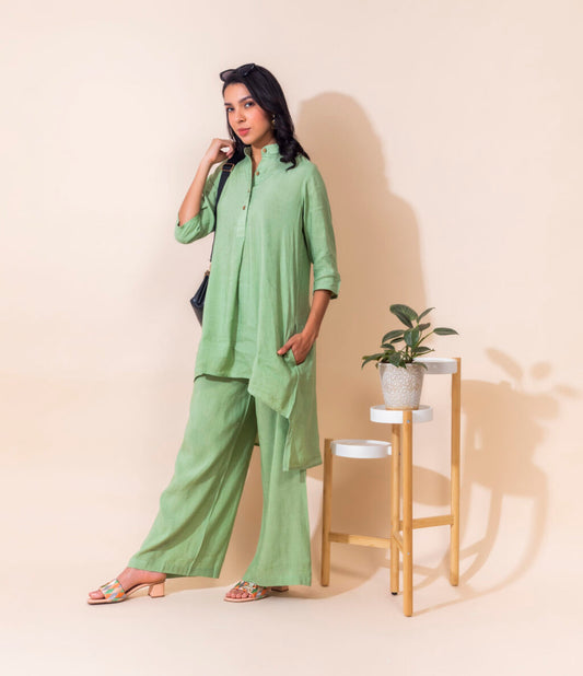Long Pure Linen Co-ord Set | Green