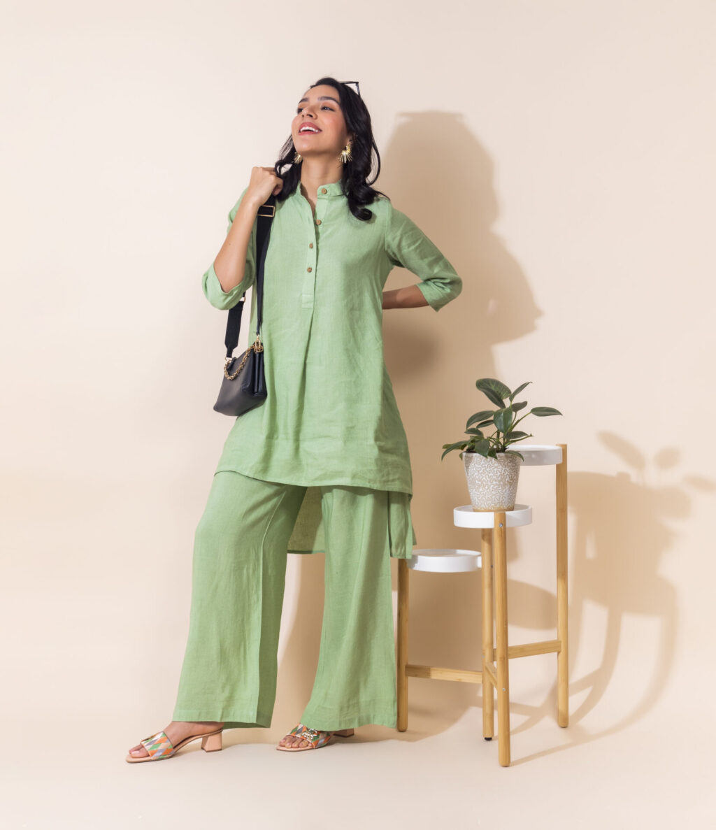 Long Pure Linen Co-ord Set | Green