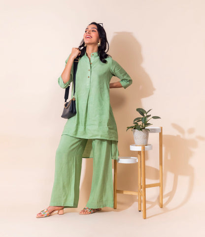 Long Pure Linen Co-ord Set | Green