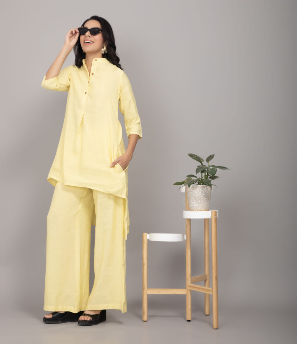 Long Pure Linen Co-ord Set | Yellow