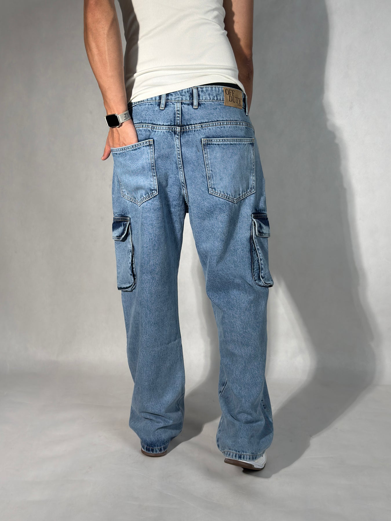 Blue Stone Wash Baggy Fit Cargo Men Jeans