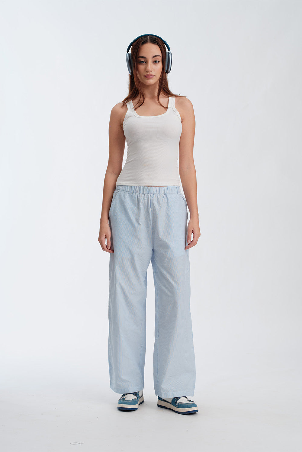 Light Blue Striped High Rise Pant