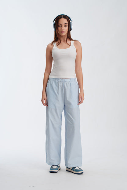 Light Blue Striped High Rise Pant