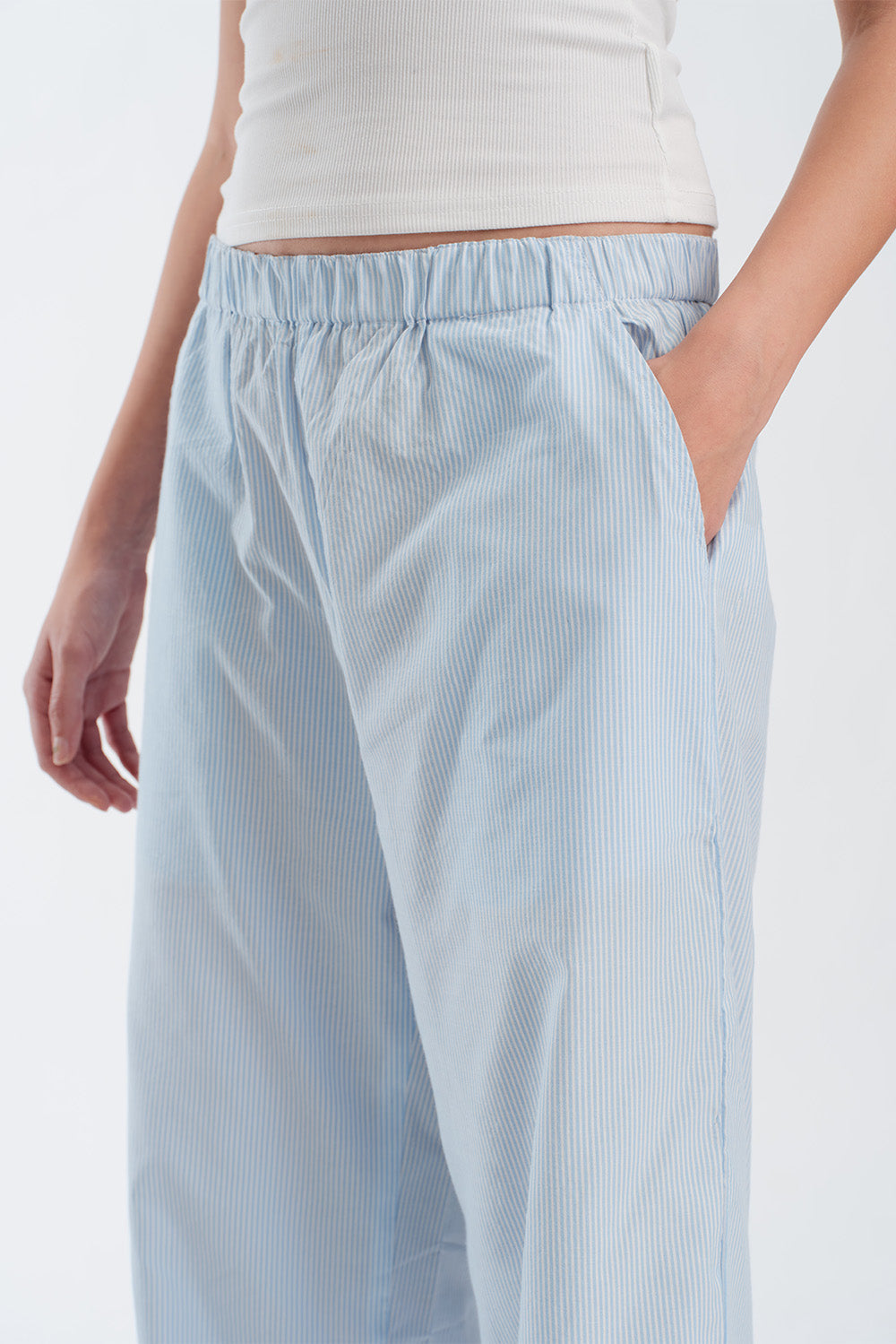 Light Blue Striped High Rise Pant