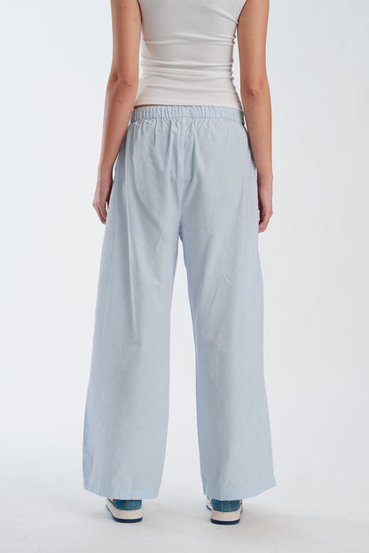 Light Blue Striped High Rise Pant
