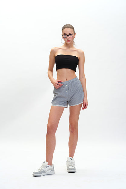 B&W Small Stripes Lace Shorts