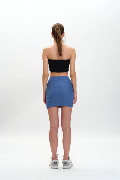 Dusty Blue Solid A-Line Slit Skirt