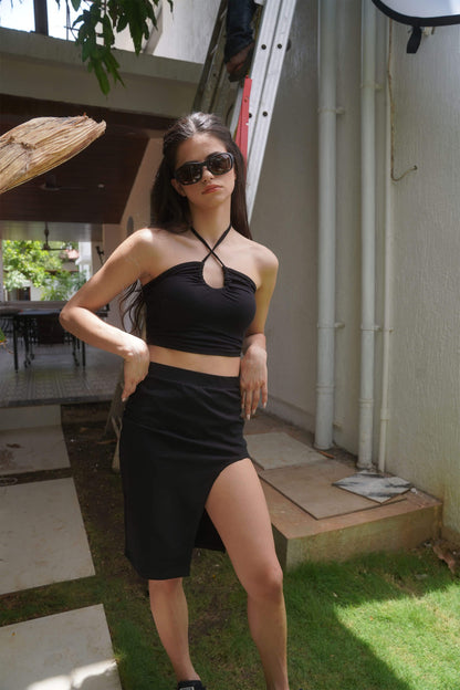 Black Long Slit Skirt