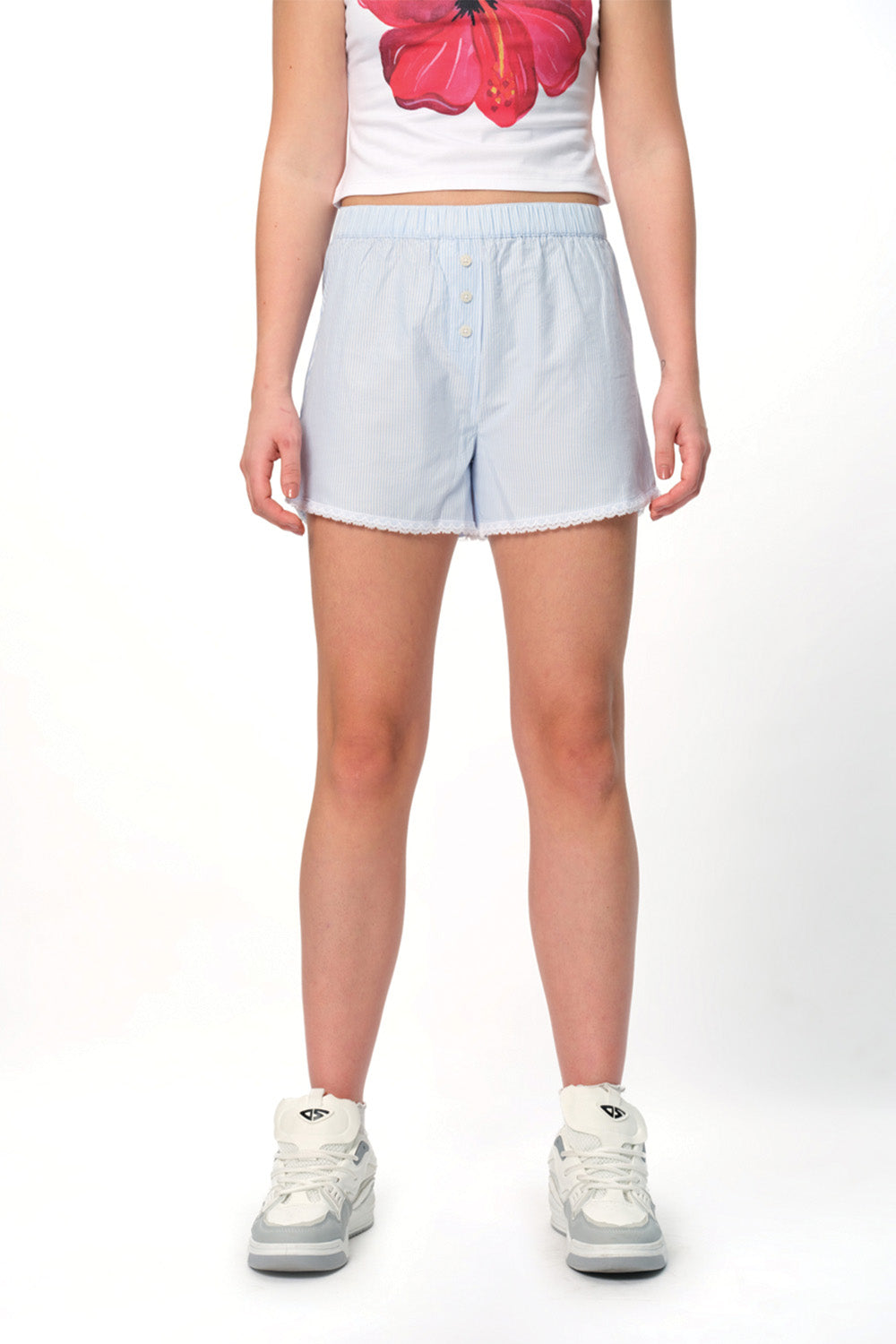 Light Blue Lace Trimmed Boxer Shorts