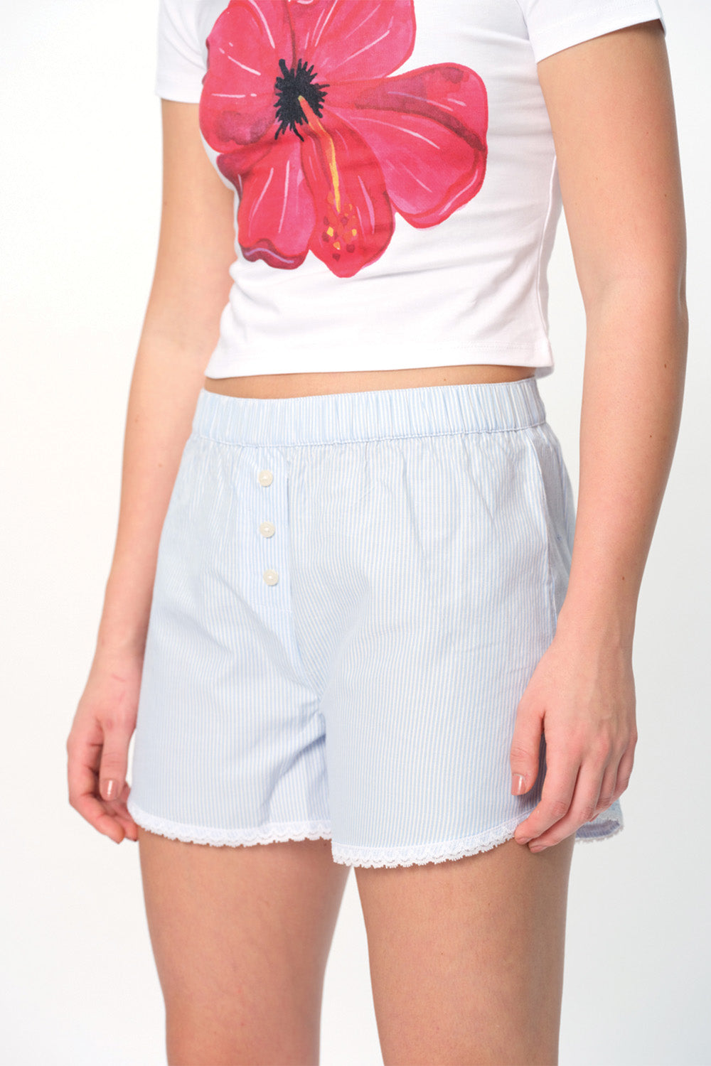 Light Blue Lace Trimmed Boxer Shorts