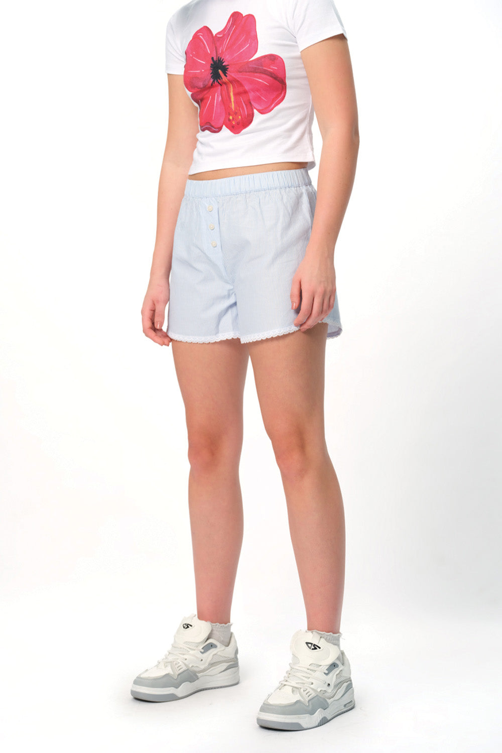 Light Blue Lace Trimmed Boxer Shorts