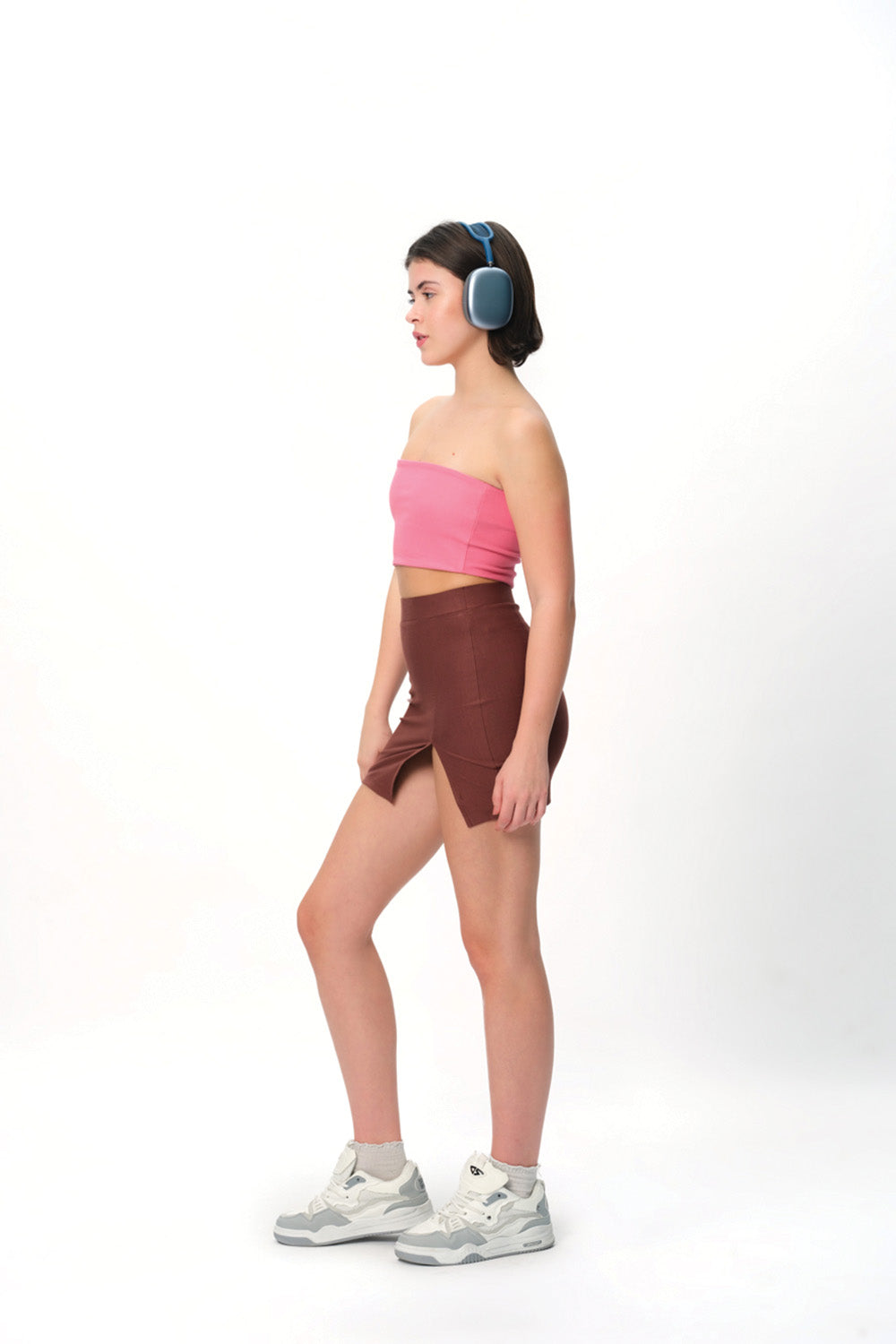 Mocha Solid A-Line Slit Skirt