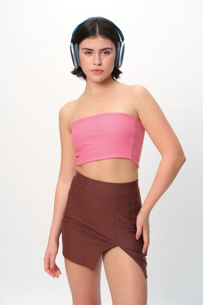 Mocha Solid A-Line Slit Skirt