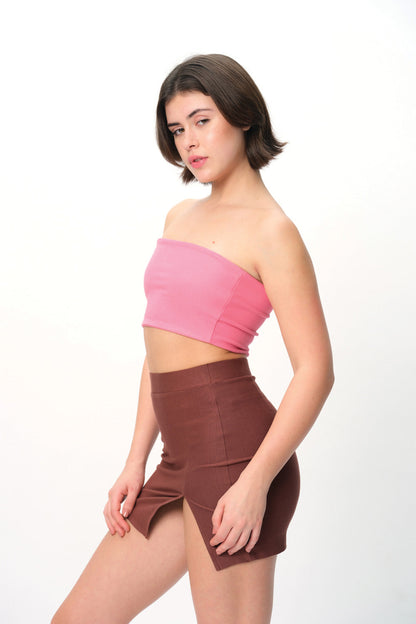 Mocha Solid A-Line Slit Skirt