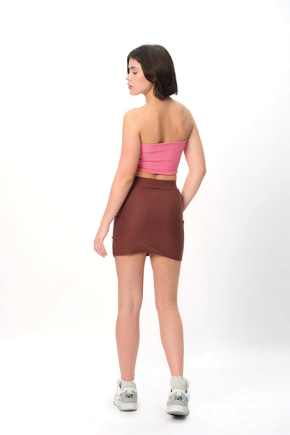 Mocha Solid A-Line Slit Skirt