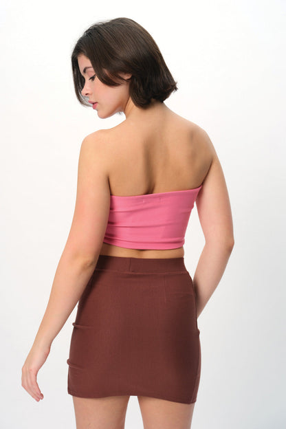 Mocha Solid A-Line Slit Skirt