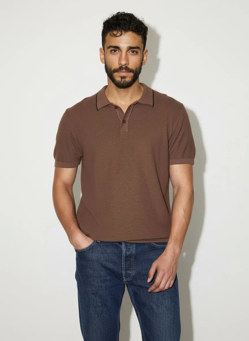 3D Knit Cotton Polo Regular Fit - Deep Mocha