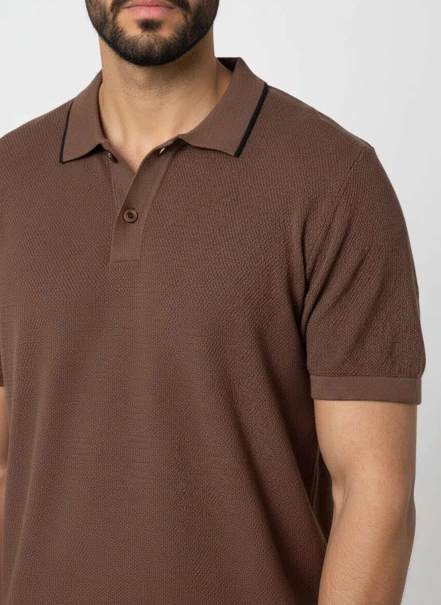 3D Knit Cotton Polo Regular Fit - Deep Mocha