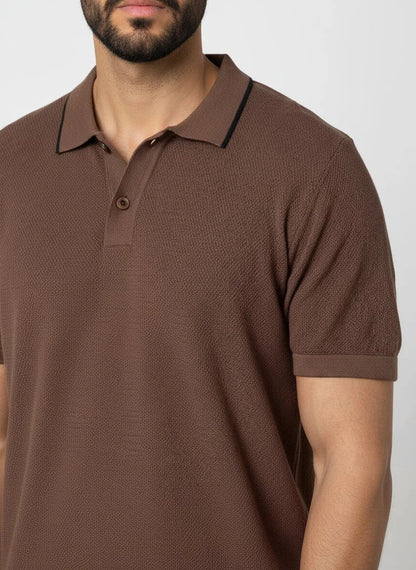 3D Knit Cotton Polo Regular Fit - Deep Mocha